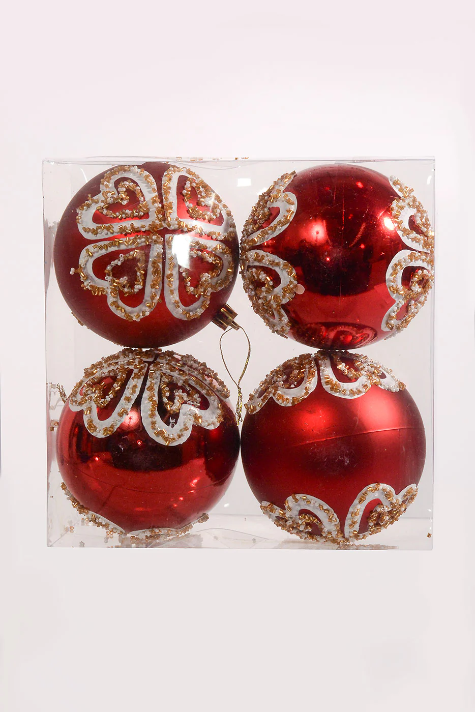 100Mm Plastic Shiny Matt W/Sequin Ornament Red/White Box-4 - Image 3