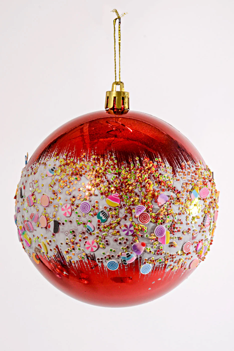 100MM Plastic Shiny/Matte Ball with Candy Ornament Red Box/4