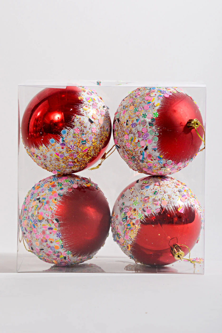 100MM Plastic Shiny/Matte Ball with Candy Ornament Red Box/4 - Image 3