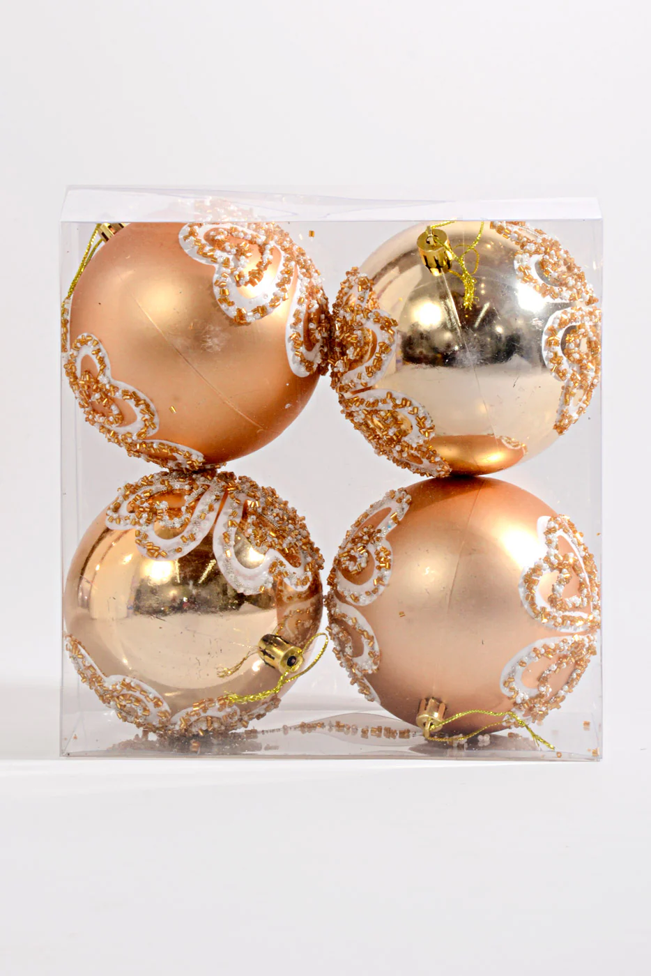 100MM Plastic Shiny/Matte Ball with Sequin Ornament Gold/White Box/4 - Image 3