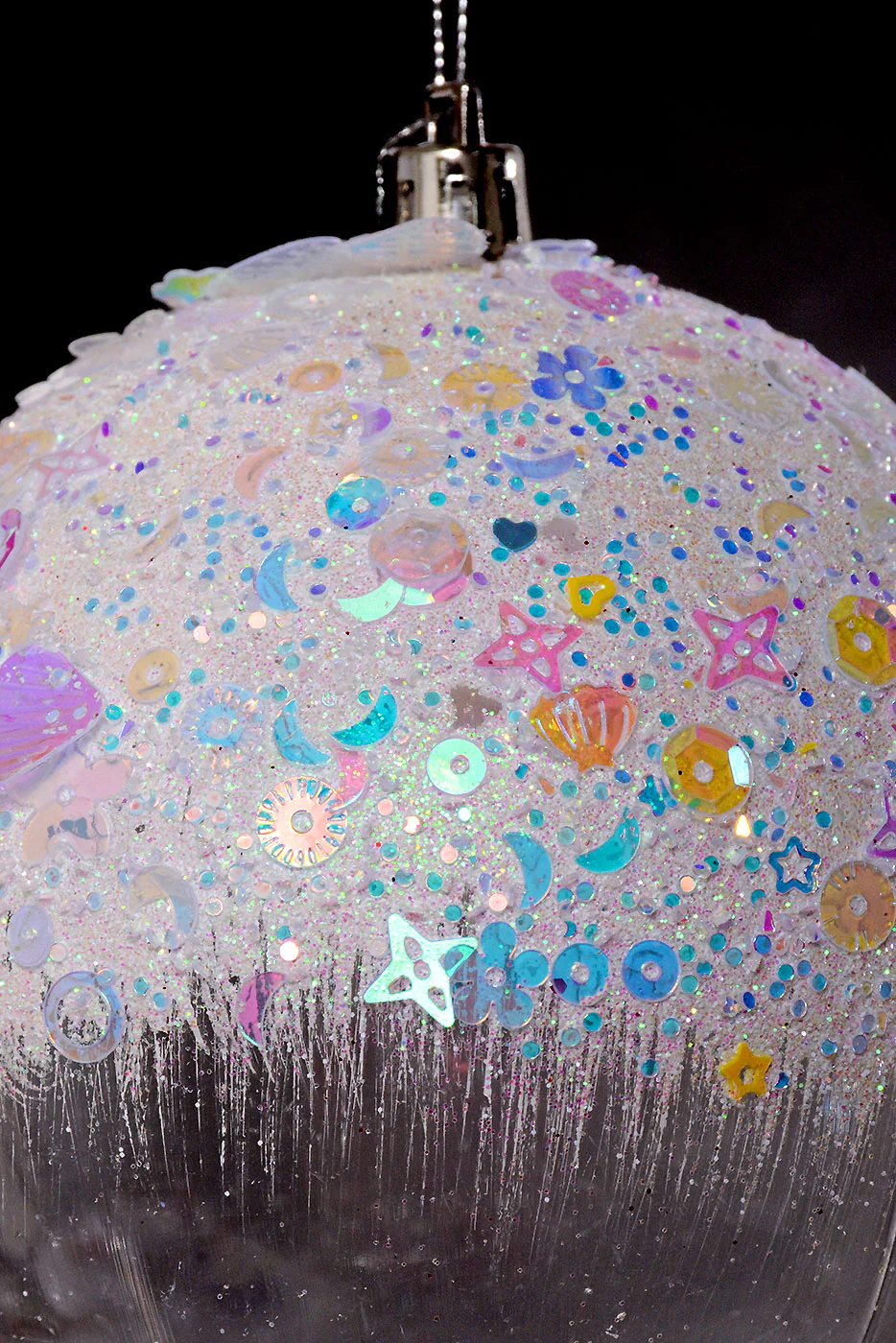 100Mm Plastic Snow W/Glitter/Sequin Ball Ornament White/Clear Box-4 - Image 2