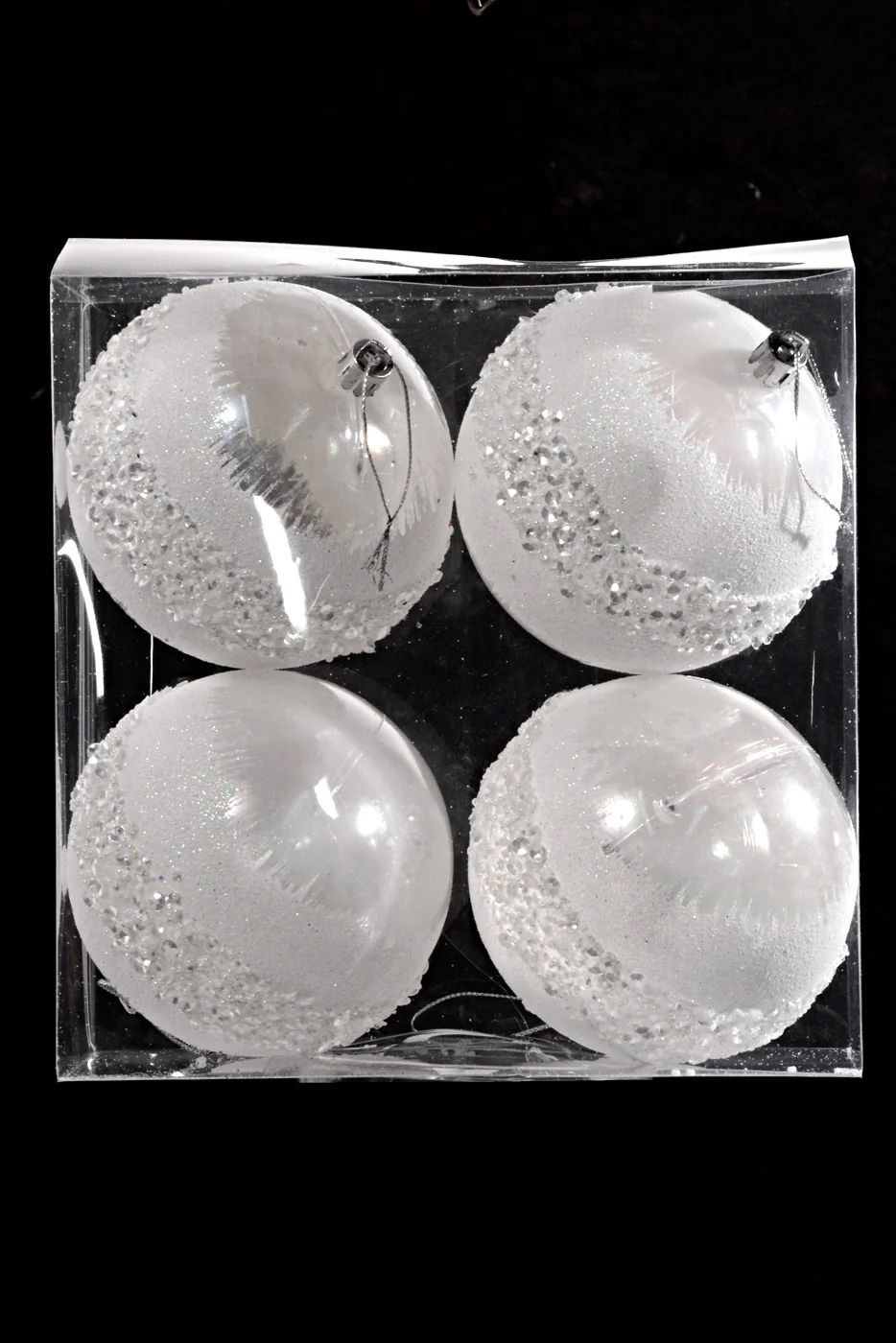100MM Plastic Snowball with Sequin Ornament White Box/4 - Image 3