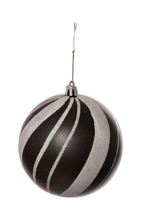 100Mm Pumpkin Ball W/Laser Ornament  Black/White Pkg/6 - Image 2