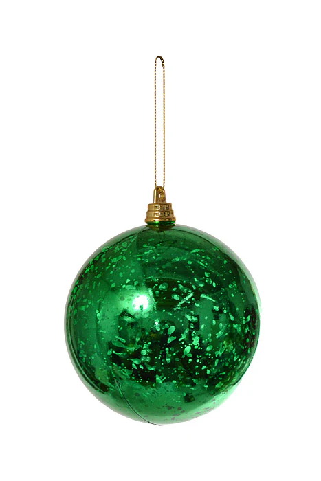 100Mm Shiny Ball Mercury Ornament Green Pkg/4