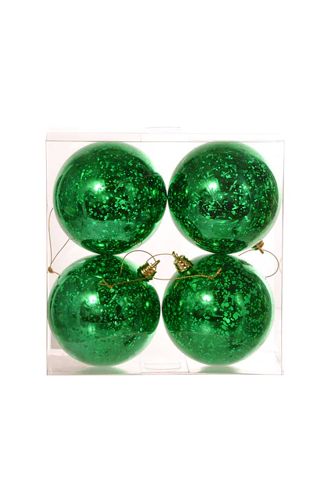 100Mm Shiny Ball Mercury Ornament Green Pkg/4 - Image 2