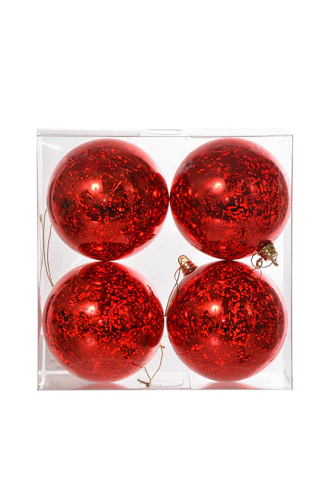 100Mm Shiny Ball Mercury Ornament Red Pkg/4 - Image 2