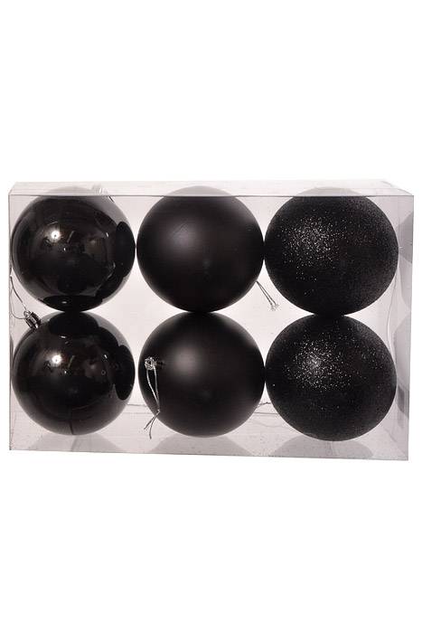 100mm Shiny/Matt/Glitter Plastic Ball Black Pkg/6 - Image 2