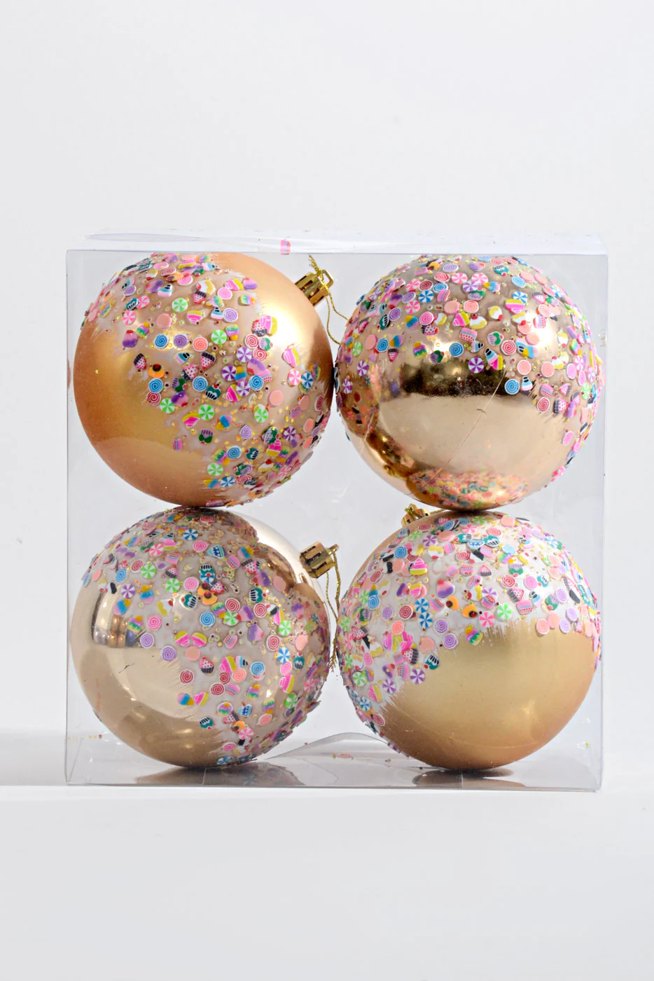 100MM Shiny/Matte Ball with Candy Ornament Gold Box/4 - Image 3