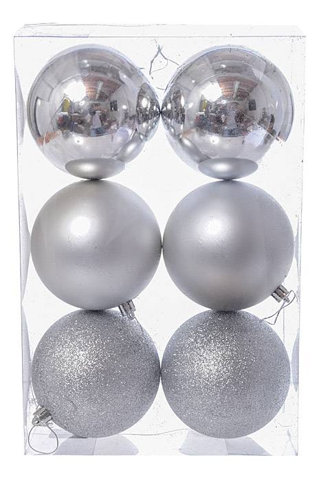 100mm Shiny/matte/glitter Plastic Ball Silver Pkg/6