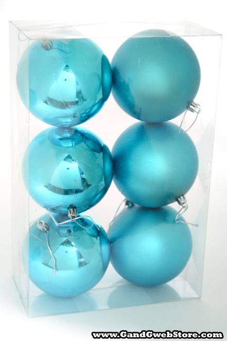 100mm Shiny/Matte Plastic Ball Turquoise Pkg/6 - Image 2