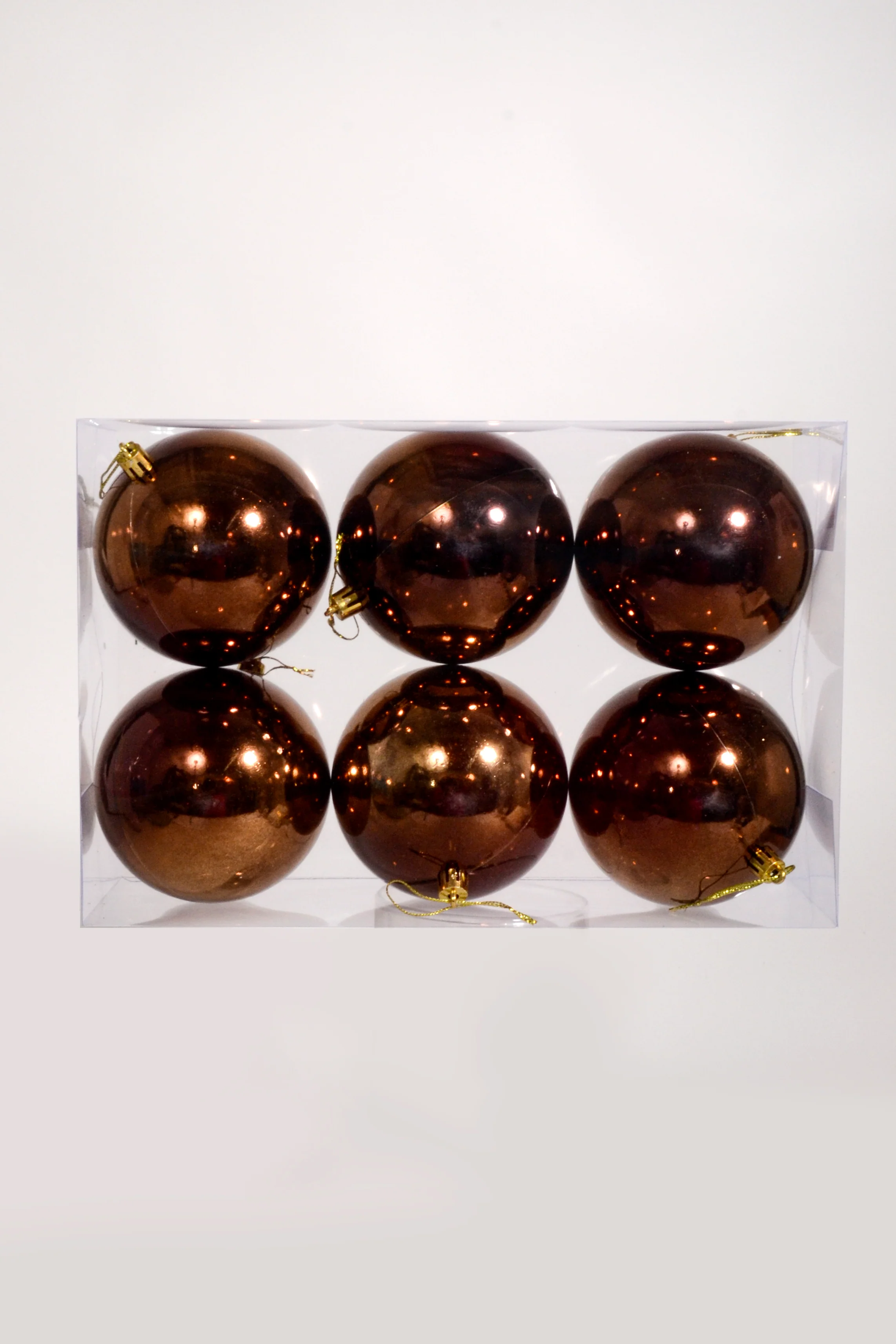 100Mm Shiny Plastic Ball Ornament Brown Pkg/6 - Image 2