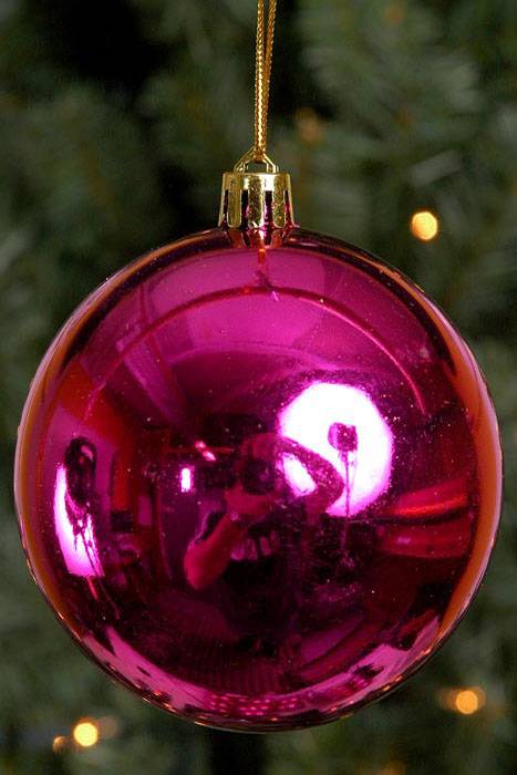 100mm Shiny Plastic Ball Ornament Fuchsia Box/6