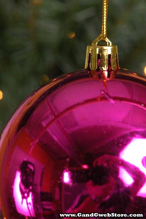 100mm Shiny Plastic Ball Ornament Fuchsia Box/6 - Image 2