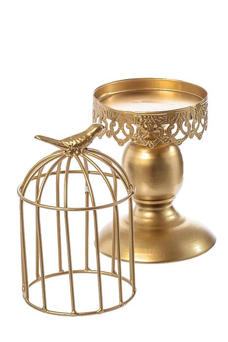 11"/ 15" / 16.5" Metal Candle Stand W/bird Cage Gold - Image 4