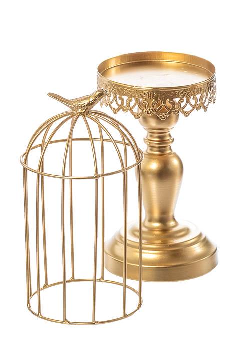 11"/ 15" / 16.5" Metal Candle Stand W/bird Cage Gold - Image 5