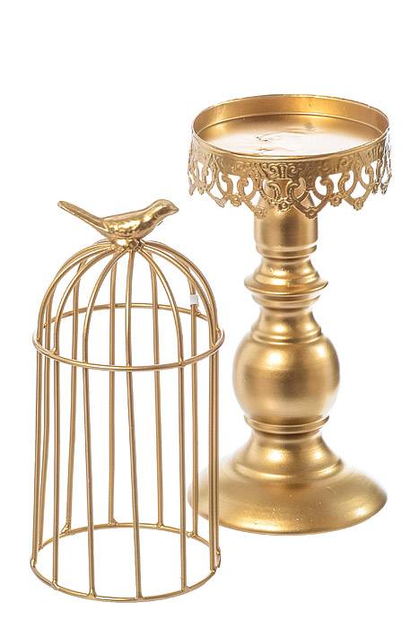 11"/ 15" / 16.5" Metal Candle Stand W/bird Cage Gold - Image 6