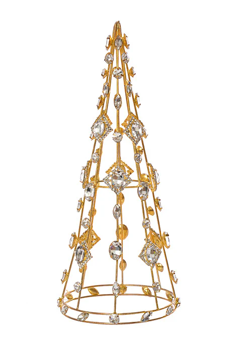 11.5" Jeweled Cone Topiary Gold Clear