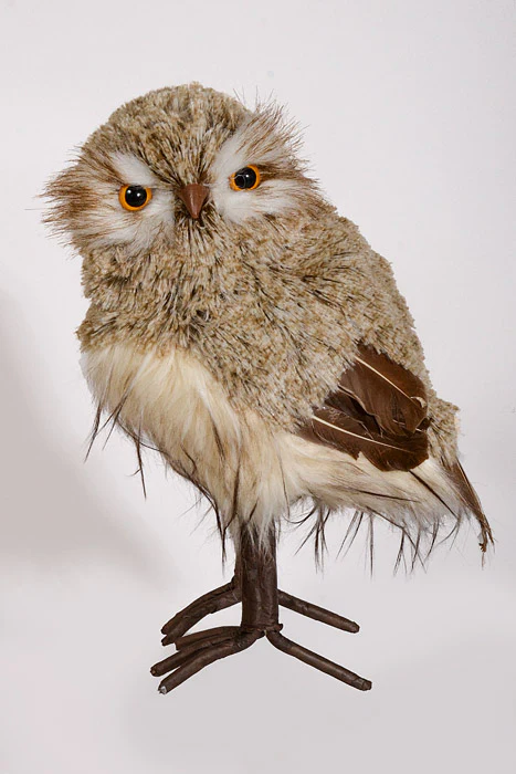 11.5" Winter Chalet Feather Owl Natural Cream - Image 2
