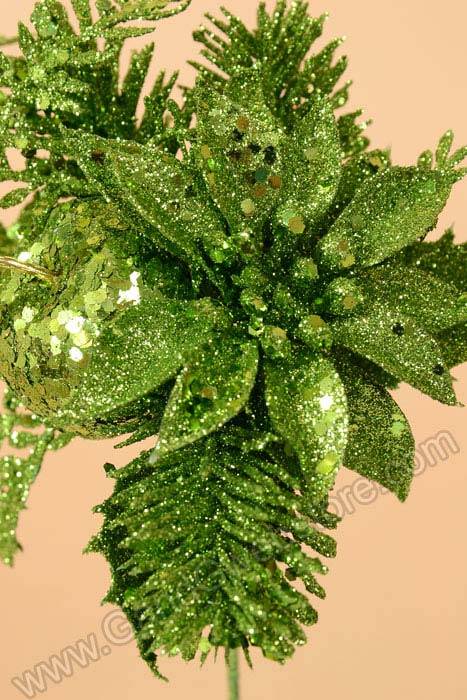 11" Glitter Poinsettia & Apple Pick Green Pkg/12 - Image 2