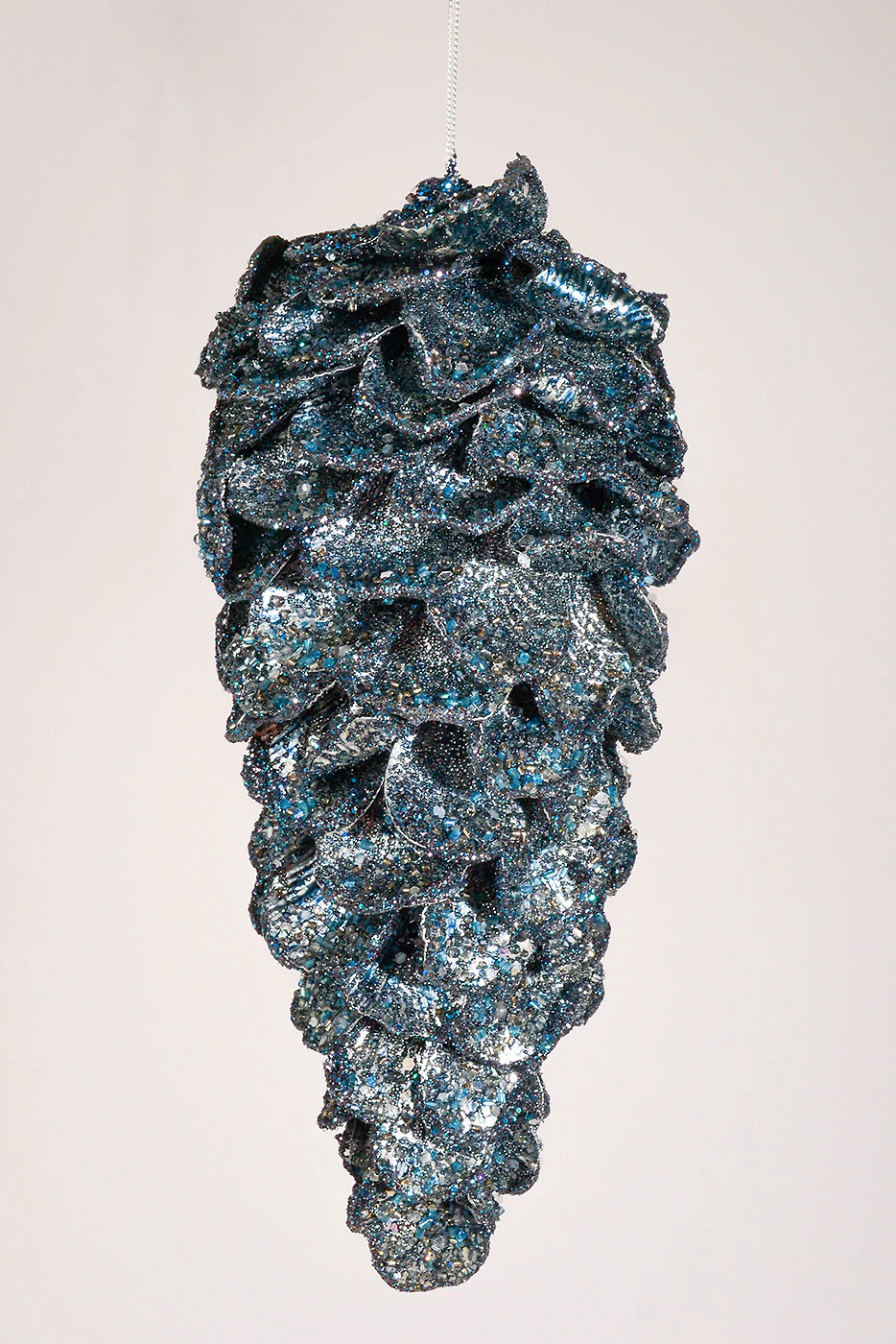 11" Iced W/Glitter Jewel Pinecone Ornament Dark Blue/Silver