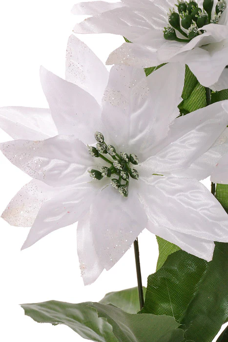 11" Poinsettia Bush With Glitter White - Image 2