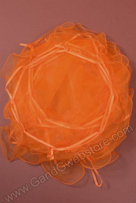 11" Round Organza Tie Pouch Ruffled Edge Orange Pkg/12 - Image 2