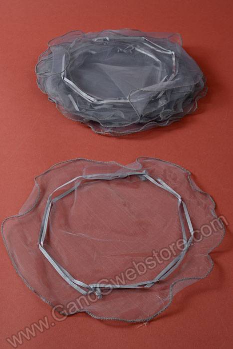 11" Round Organza Tie Pouch Ruffled Edge Silver Pkg/12 - Image 2