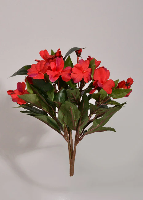 11" Silk Impatiens Bush Red