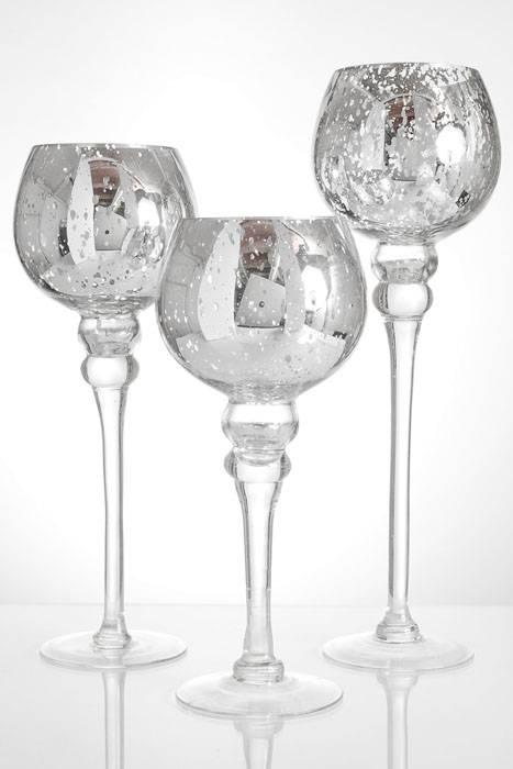 12"/14"/16" Mercury Glass Candle Holder Silver Set/3