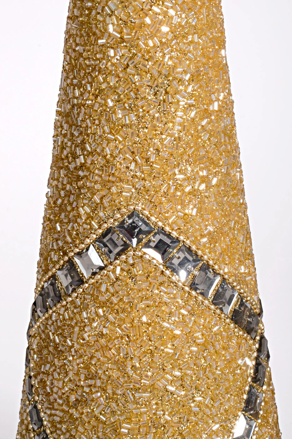 12"/18'' Glitter with Beads Gatsby Cone Tree Champagne/Gold Set/2 - Image 2