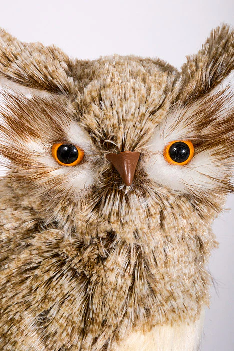 12.5" Winter Chalet Feather Owl W/Ears Natural Cream
