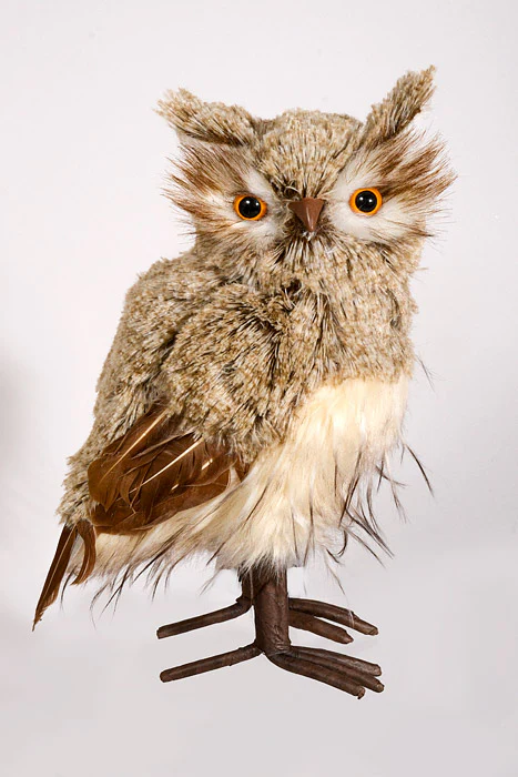 12.5" Winter Chalet Feather Owl W/Ears Natural Cream - Image 2