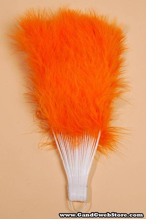 12" Folding Fan W/feather Orange - Image 2