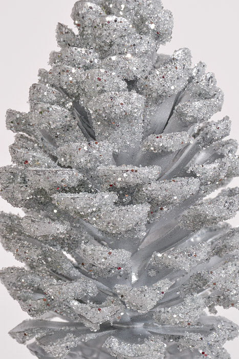 12" Glitter Pinecone Pick Silver - Image 2