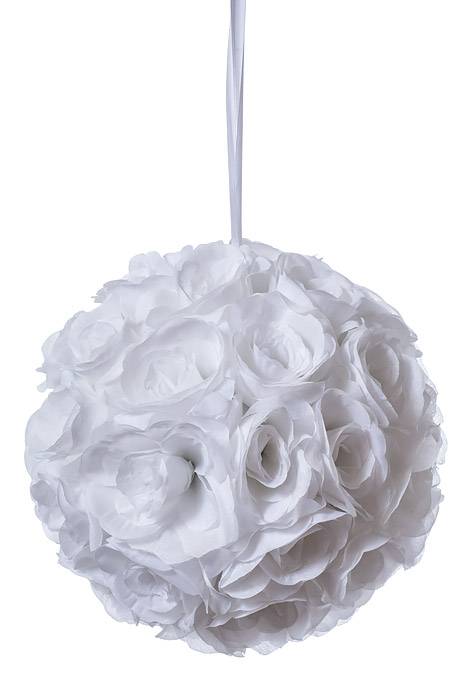 12" Rose Ball W/Ribbon White