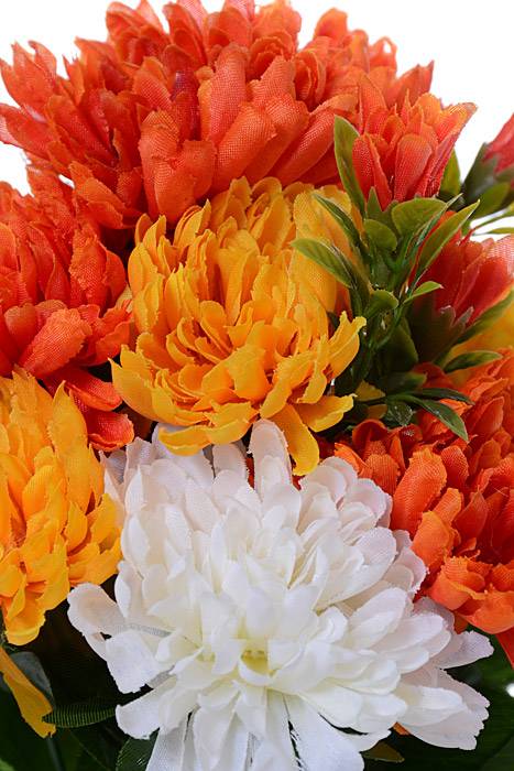 12" Silk Mum Bush Orange/Yellow/White - Image 2