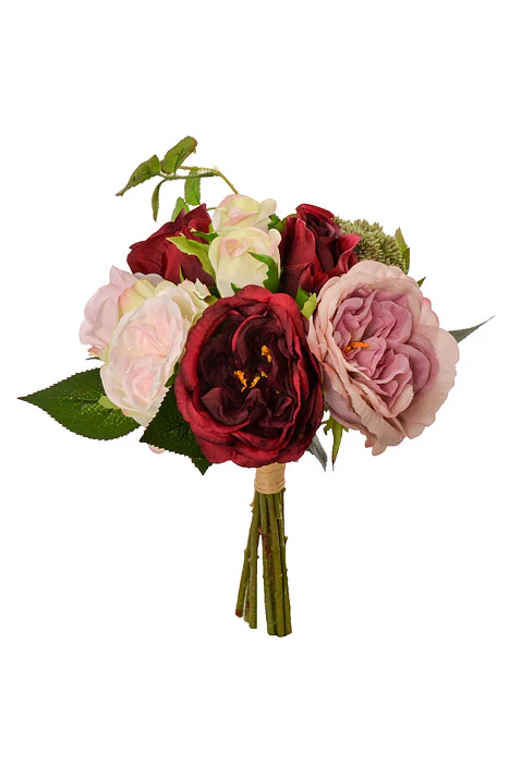 12" Silk Rose Bouquet Burgundy/Mauve