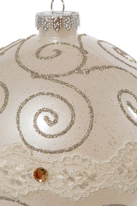 120mm Ball Ornament W/ Glitter/Lace White - Image 2
