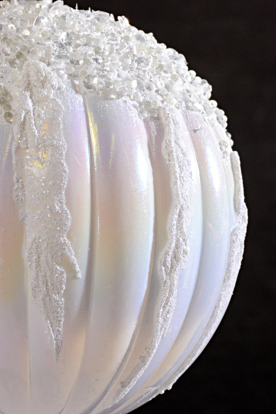 120MM Plastic Iridescent Ball Ornament W/Snow/Sequin White Box/2 - Image 2