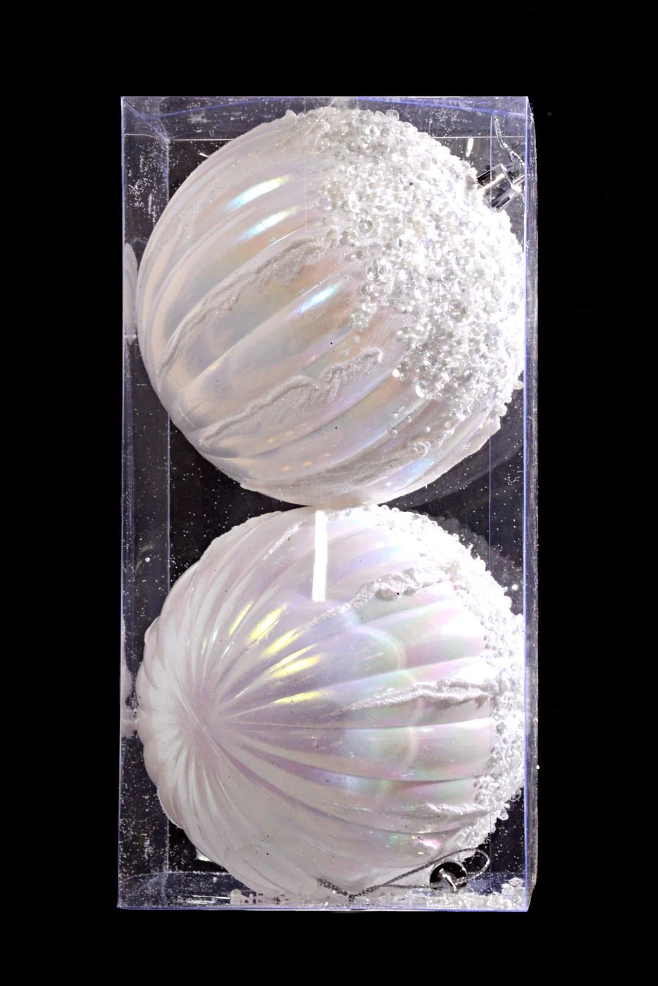 120MM Plastic Iridescent Ball Ornament W/Snow/Sequin White Box/2 - Image 3