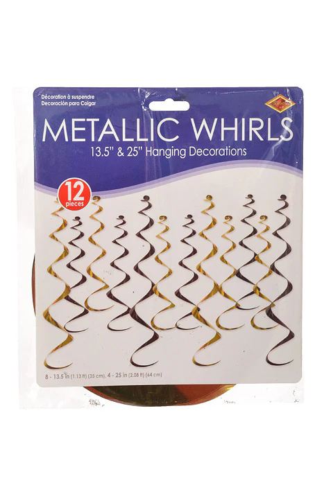 13.5" & 25" Metallic Whirls Black/Gold Pkg/12 - Image 2