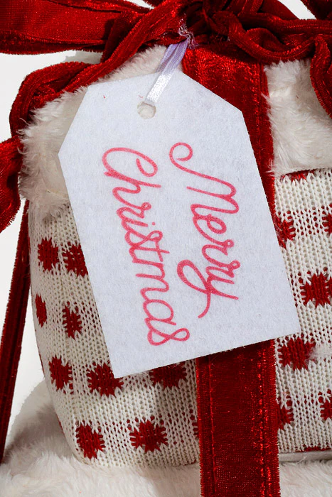 13" Fur Gift Box W/Polka Dots & Stripe Red/White - Image 2