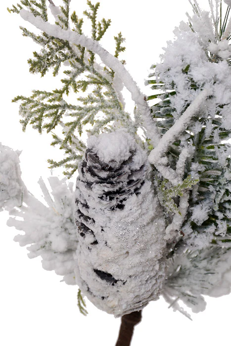 13" Shiny/Mix Pine/Twig Cone Spray Snow - Image 2