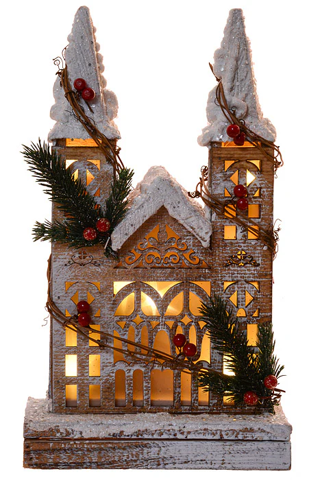 13" Wooden House With Light White - Image 3