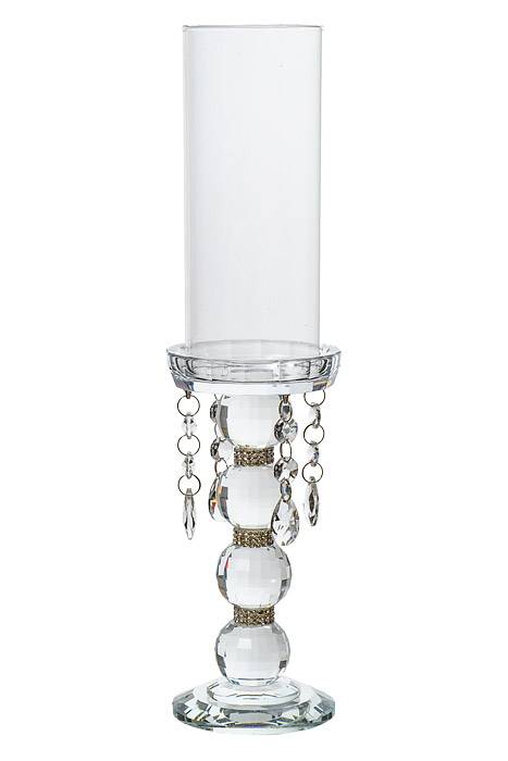 14.5"   Candle Holder W/rhinestone/beads Clear