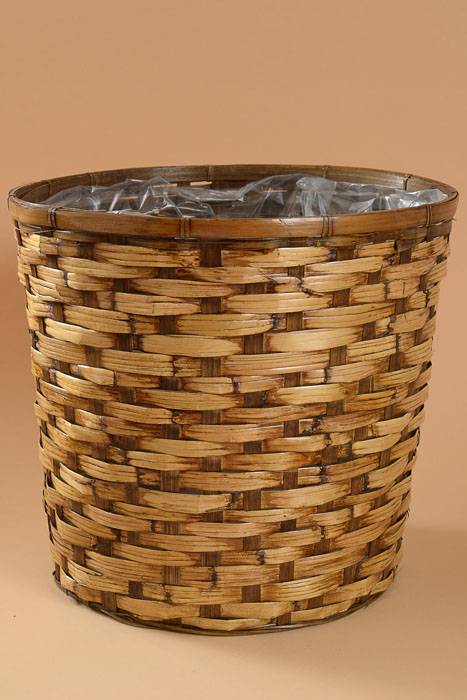 14.5" X 15.5" Bamboo & Rattan Stained Planter