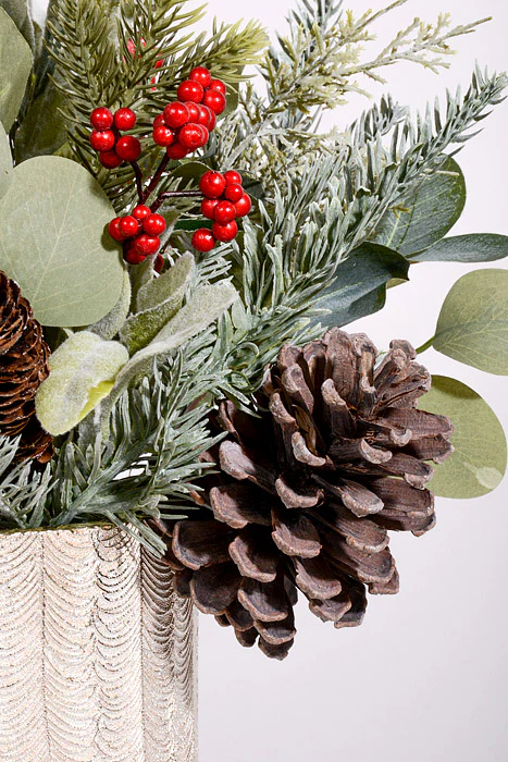 14" Berry/Pinecone Eucalyptus with Pot Silver/Red/Green - Image 2