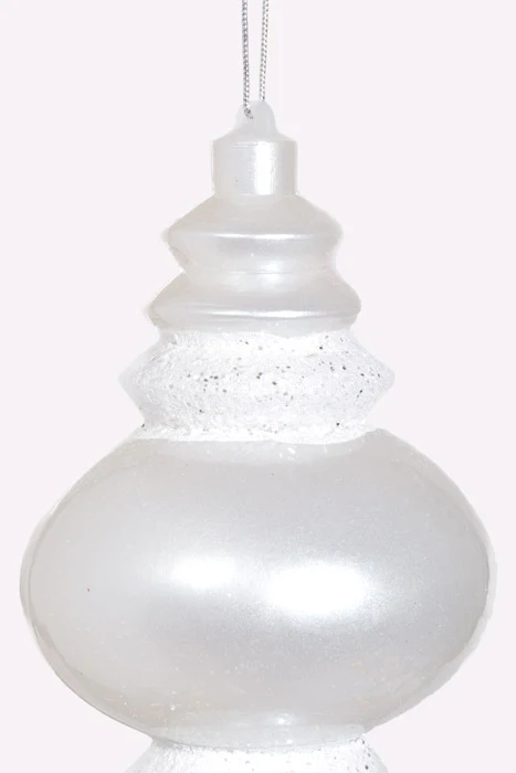 14" Finial Ornament W/Iridescent/Glitter White/silver - Image 2