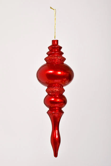 14" Finial W/Laser & Glitter Ornament Red