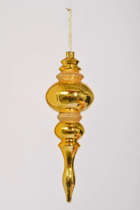 14" Finial W/Laser & Glitter Ornament Shiny Gold